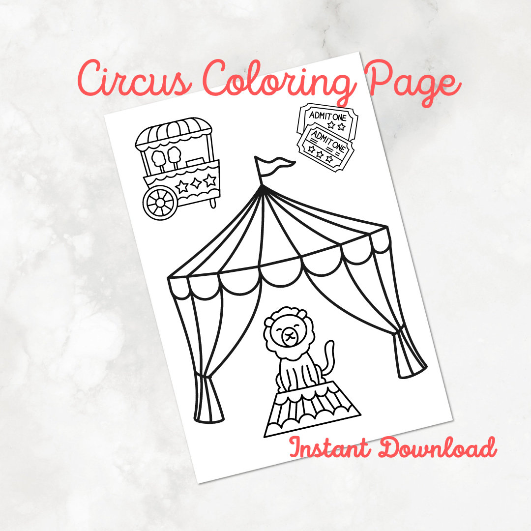 Circus coloring page printable instant download coloring page for kids