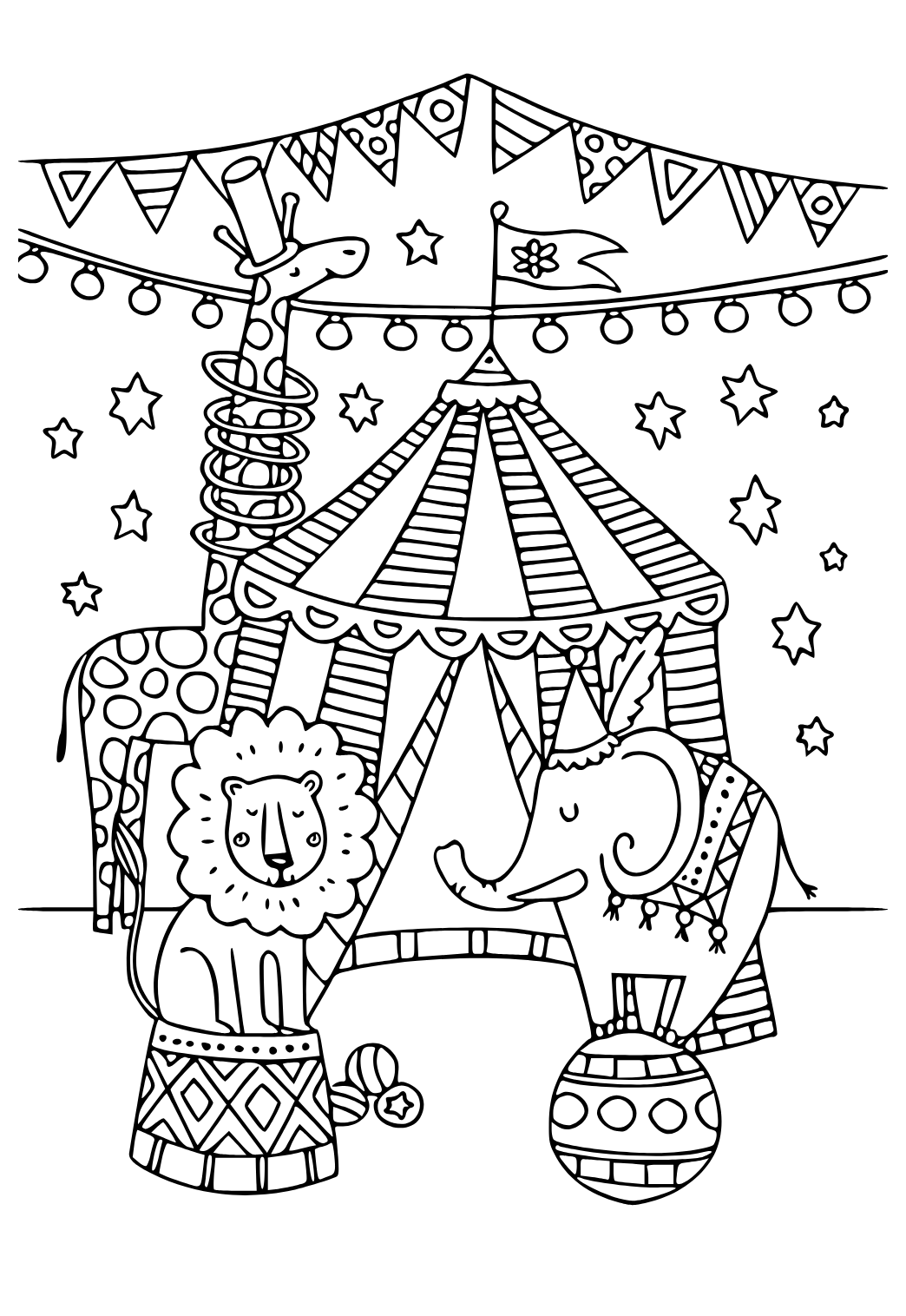 Free printable circus animals coloring page for adults and kids