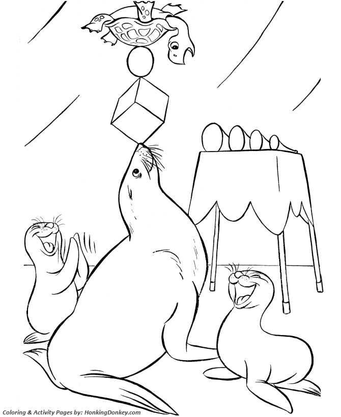 Circus animal coloring pages printable performing trained seals coloring page and kids activity sheet