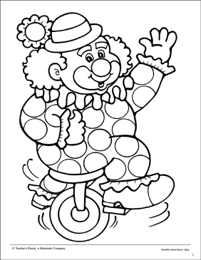 Clown and unicycle coloring page printable coloring pages