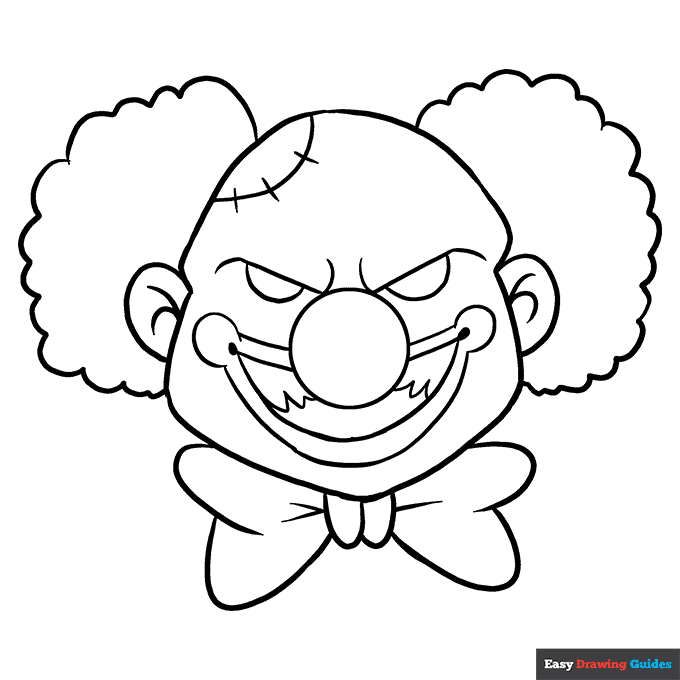 Scary clown coloring page easy drawing guides