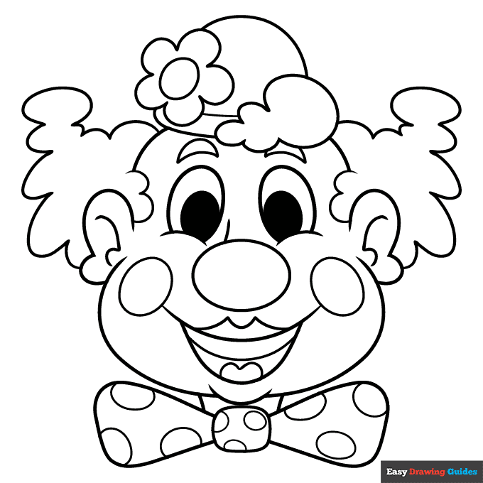 Clown face coloring page easy drawing guides