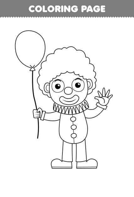 Premium vector education game for children coloring page of cute cartoon clown line art halloween printable worksheet