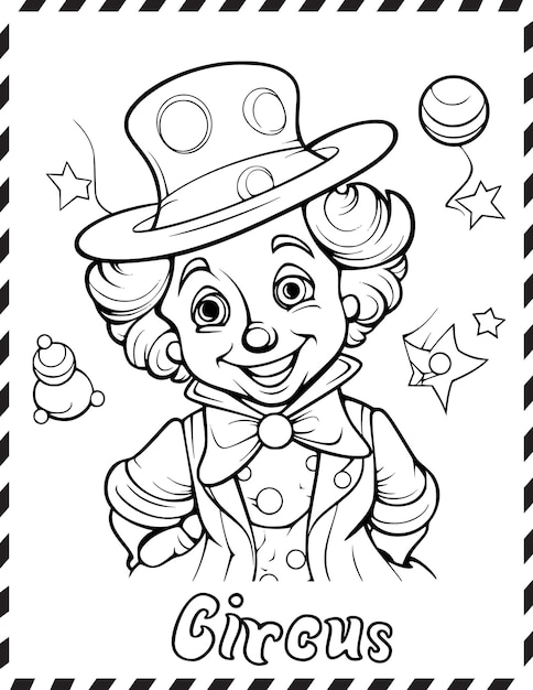 Premium vector circus clown coloring page drawing for kids