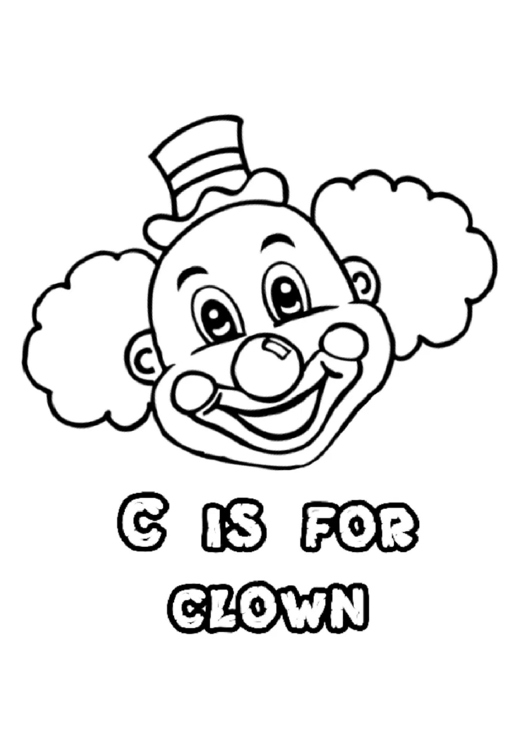 C is for clown coloring page