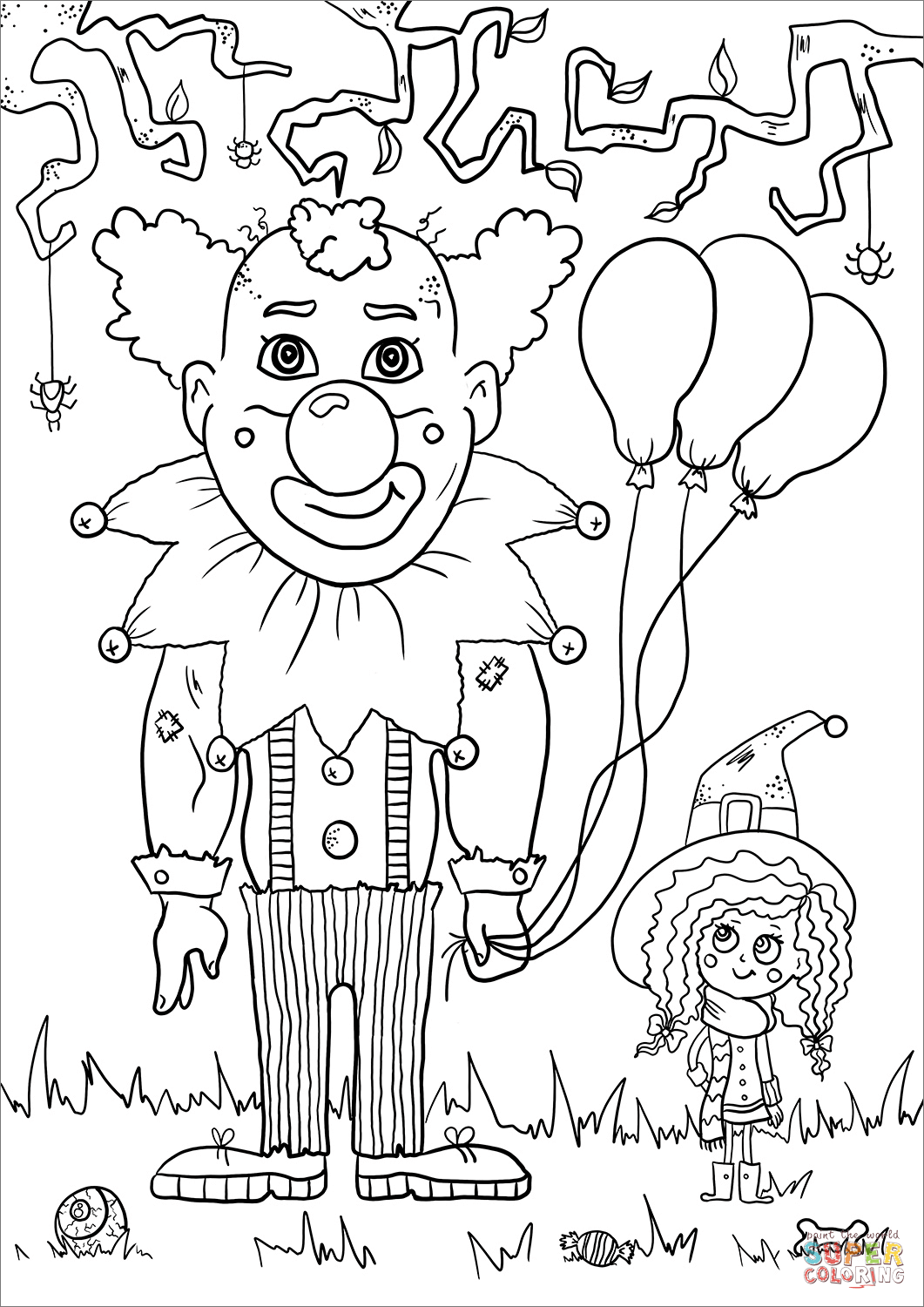 Evil clown coloring page free printable coloring pages