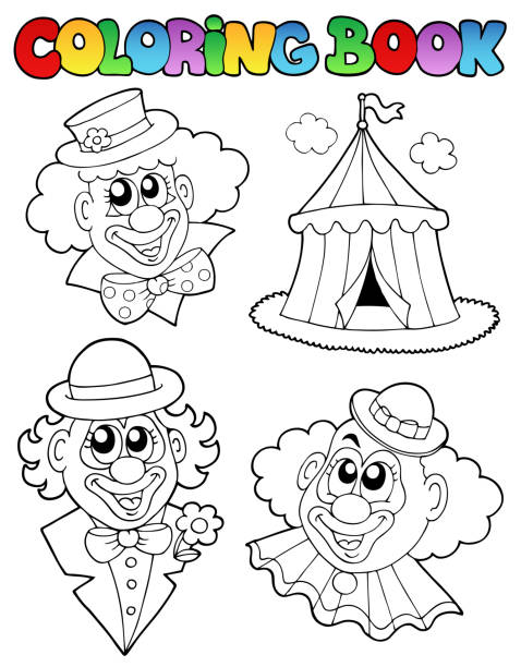 Coloring book with clown images stock illustration