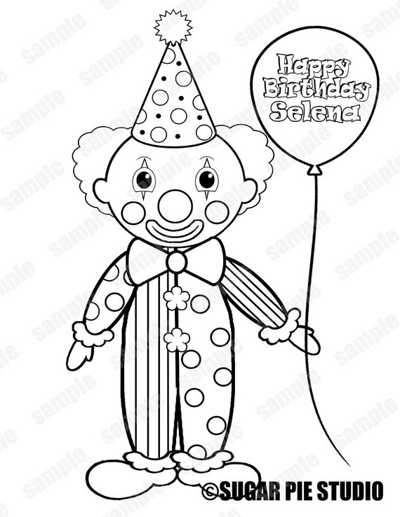 Personalized clown coloring page birthday party favor colouring activity sheet personalized printable template