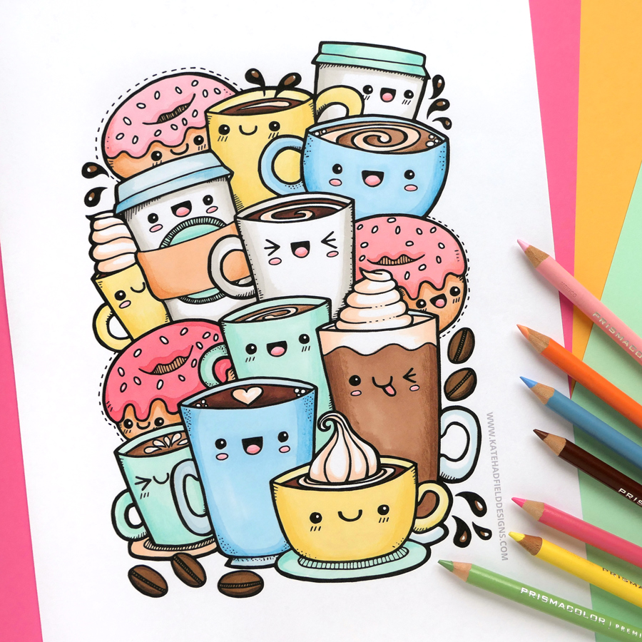 Kawaii coffee free colouring page