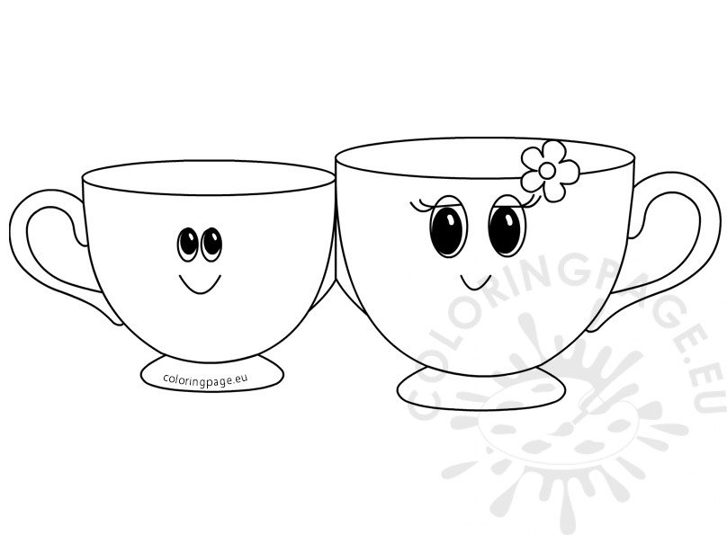 Printable mothers day tea cup card template coloring page