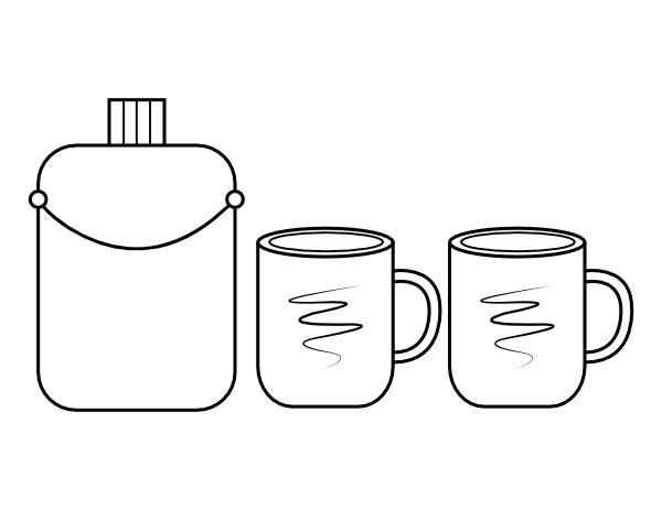 Printable canteen and mugs coloring page