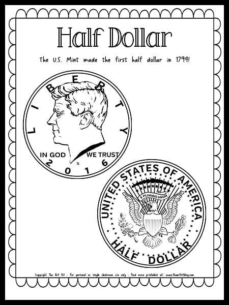 Half dollar coin â money coloring page free printable download â the art kit
