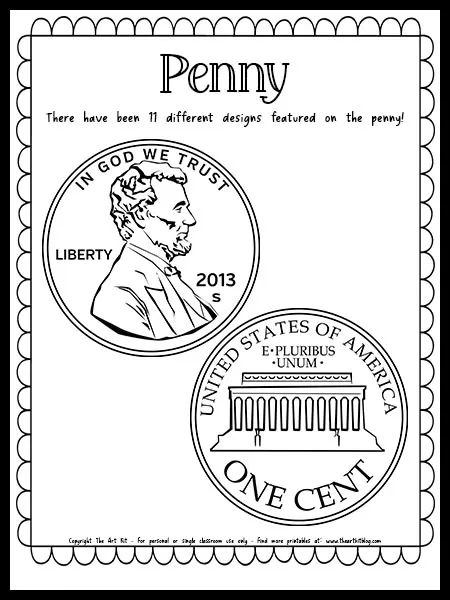 Penny coin â money coloring page free printable download â the art kit