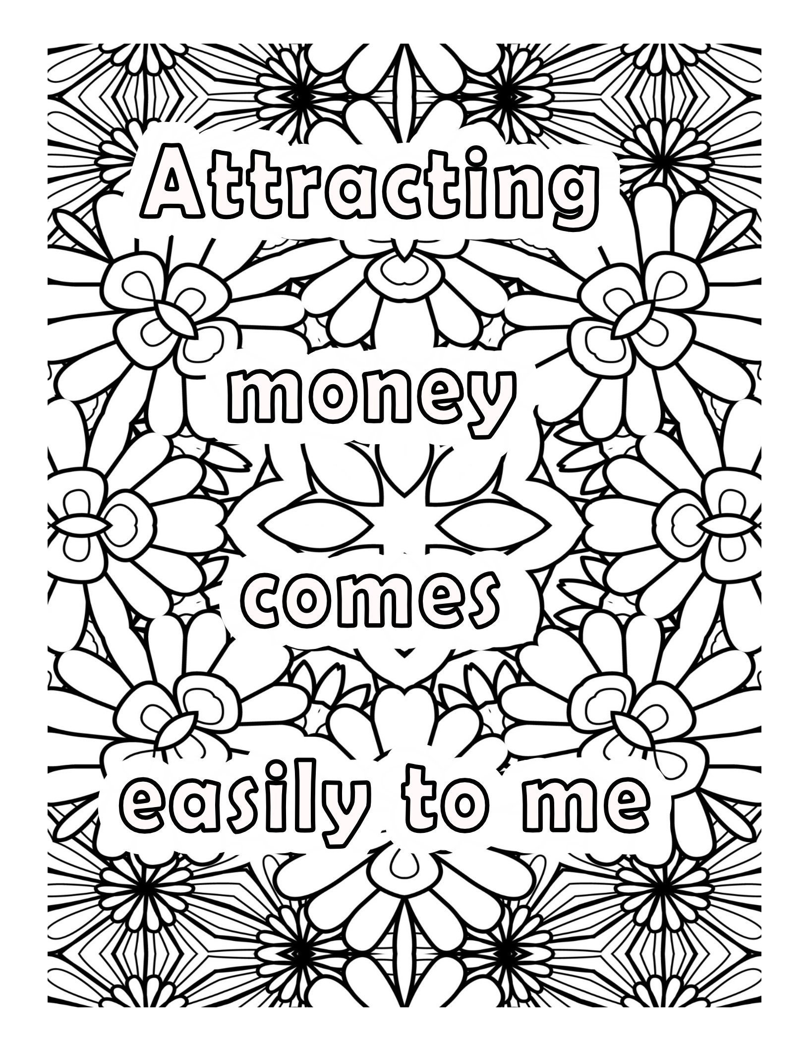 Manifest money and abundance with affirmation word coloring pages adult coloring book printable download manifest money instant download
