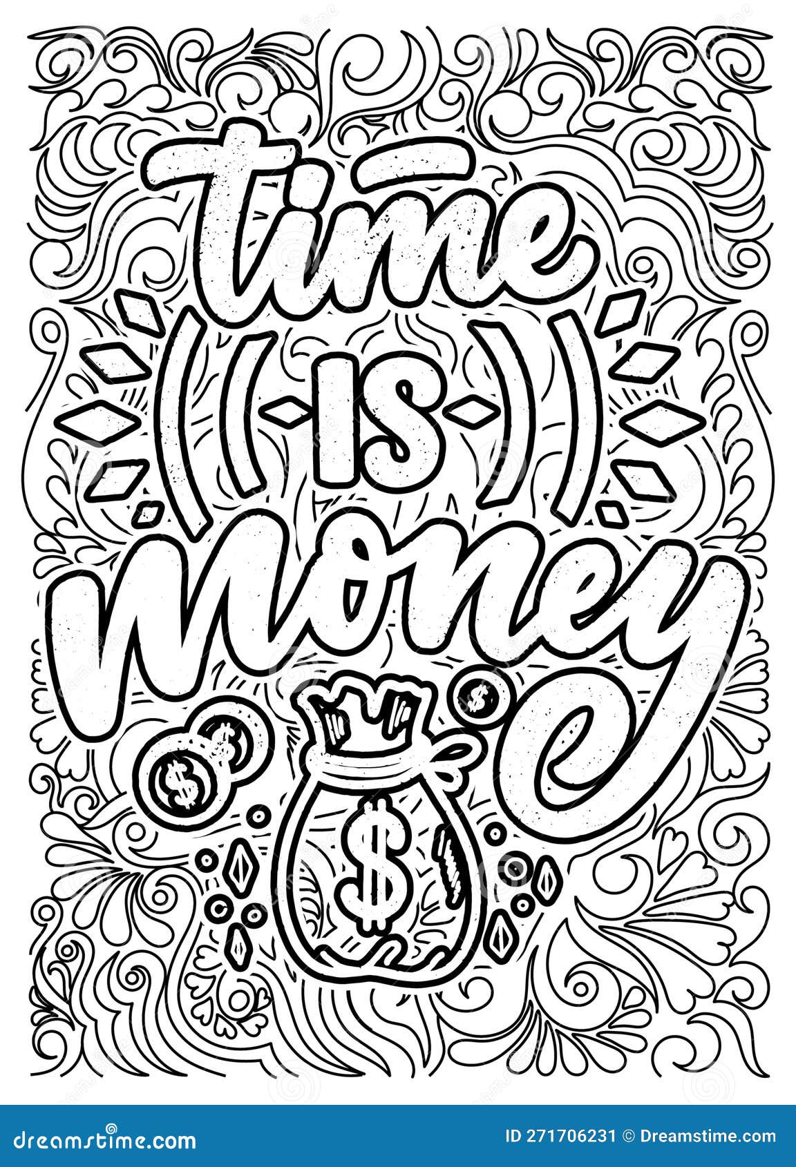 Money motivational quote coloring pages for adults money coloring page design stock illustration