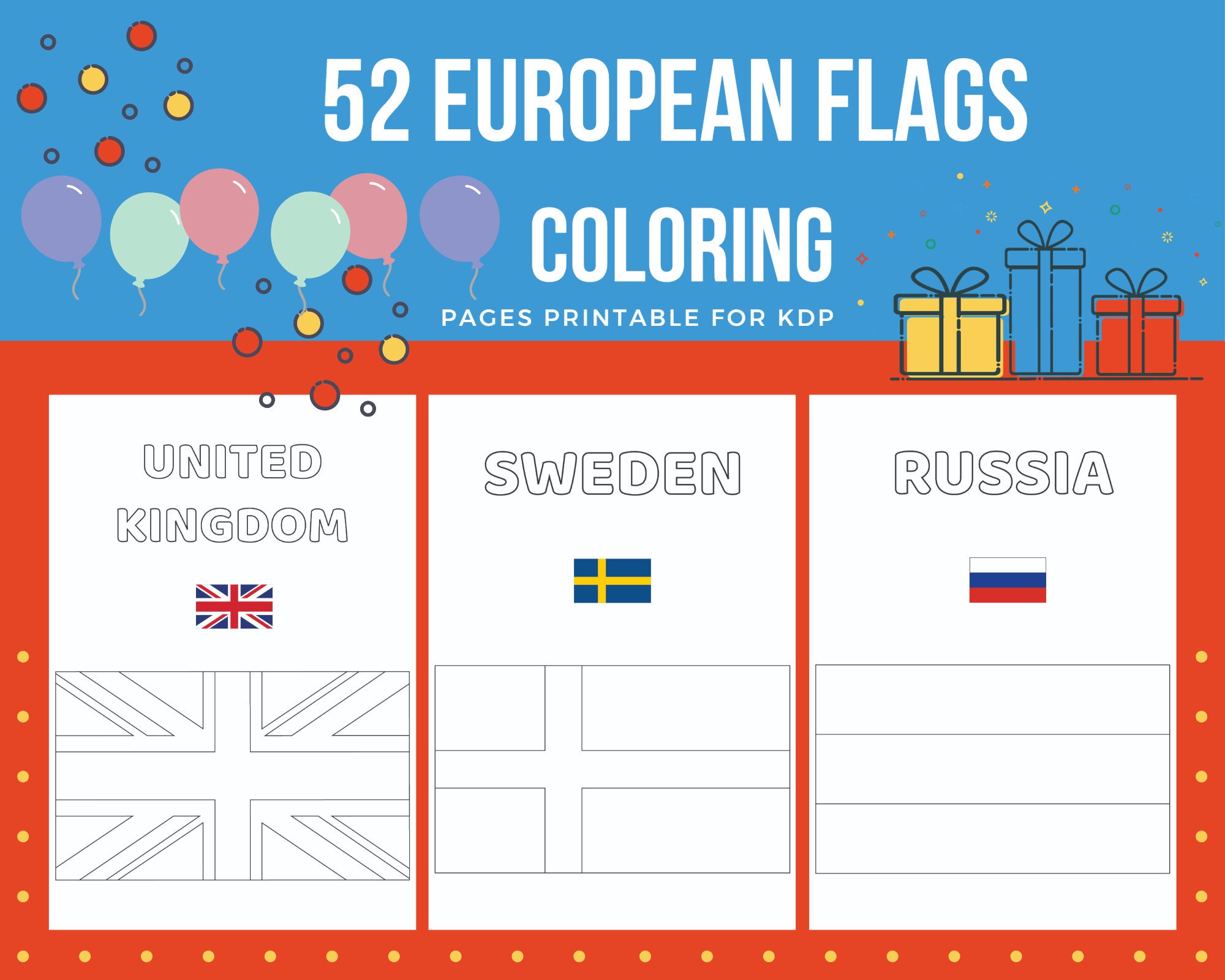 European flags coloring pages printable for kids pdf file us letter instant download kdp coloring book for kids