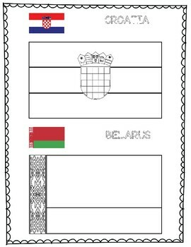 Flags coloring pages of european countries with names by titania creative