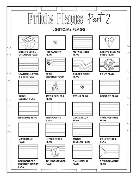 Lgbtqia pride flags coloring pages education printable lgbtq flag lgbt gift instant download files download now