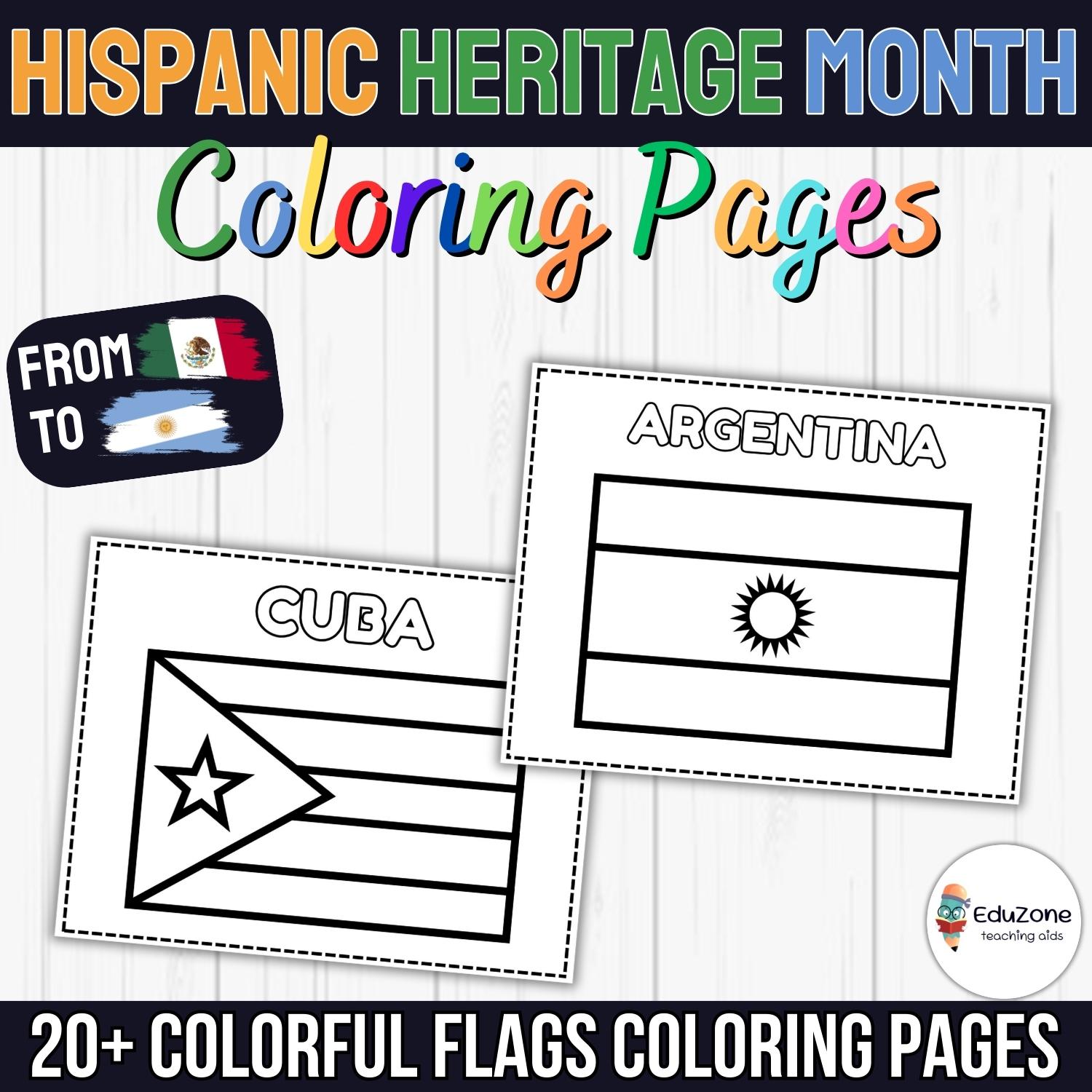 Celebrate hispanic heritage month with colorful flags coloring pages made by teachers