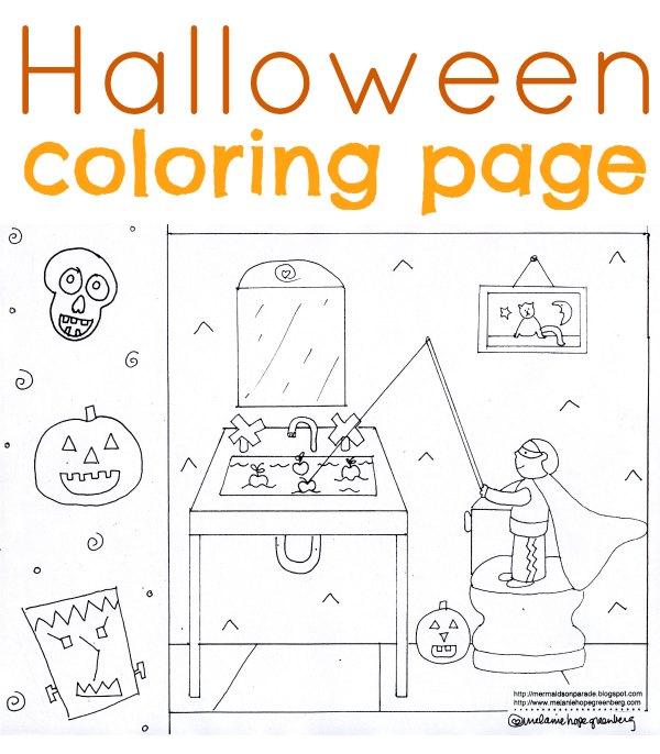 Halloween coloring page and puppet craft for kids