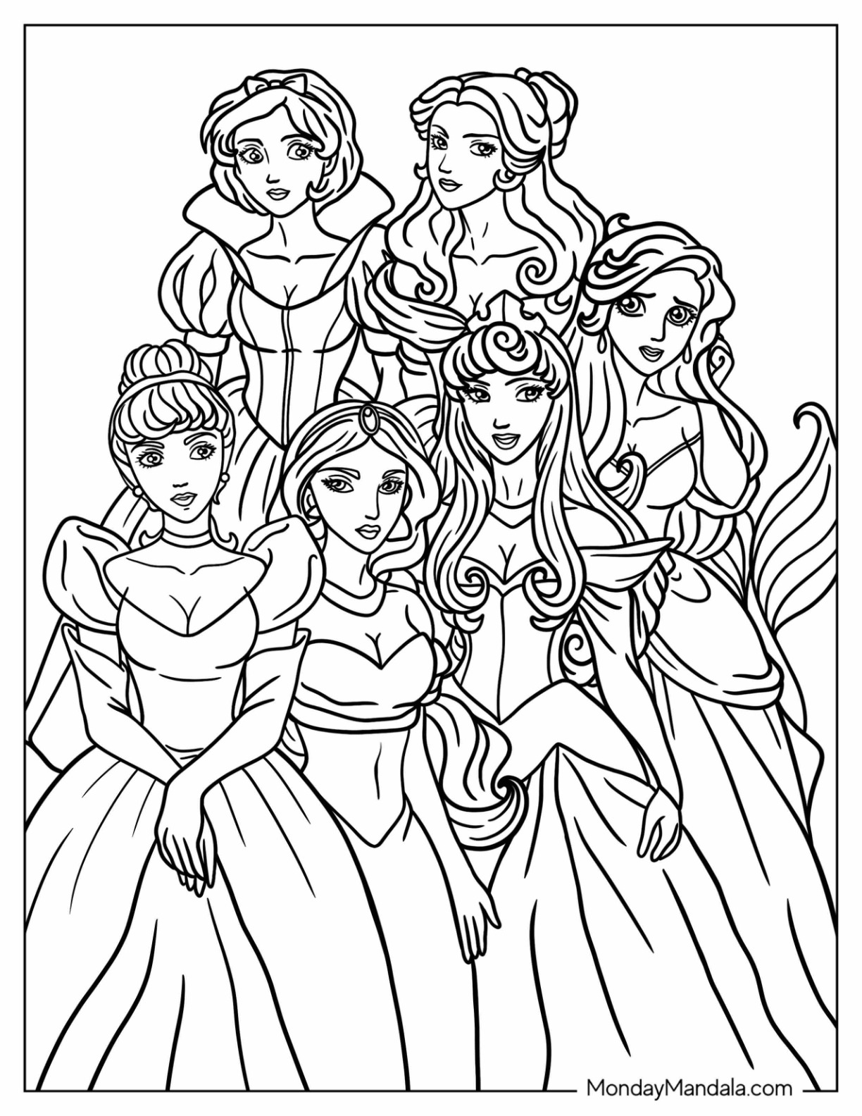 Disney princess coloring pages free pdf printables