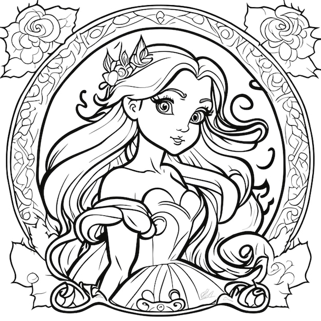 Premium vector captivating princess coloring pages vector art white background coloring book line art