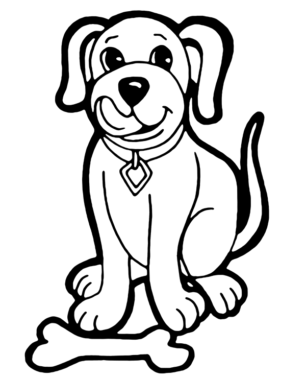Free coloring page dog with a bone