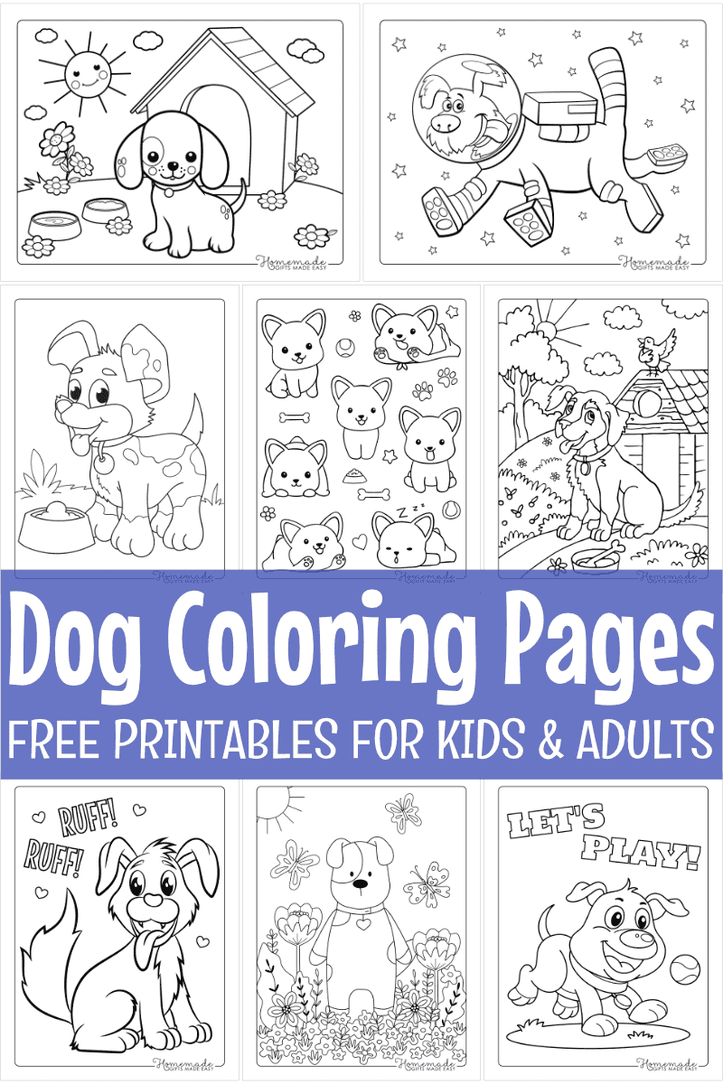 Free dog coloring pages for kids adults