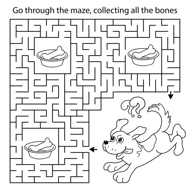 Dog and bone maze game stock illustrations royalty