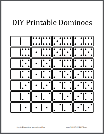 Free printable dominoes game pieces student handouts