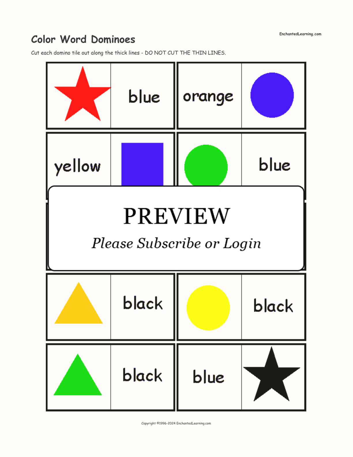 Color word dominoes a printable game cards