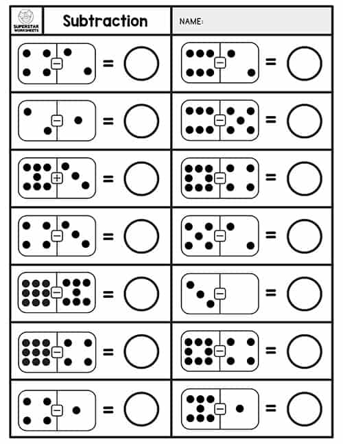 Subtraction dominos worksheets