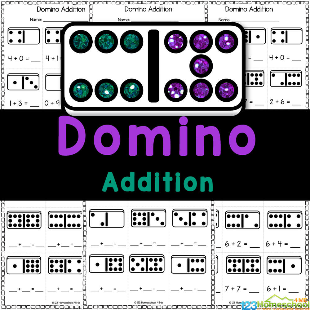 Free printable domino addition math worksheets for kindergarten
