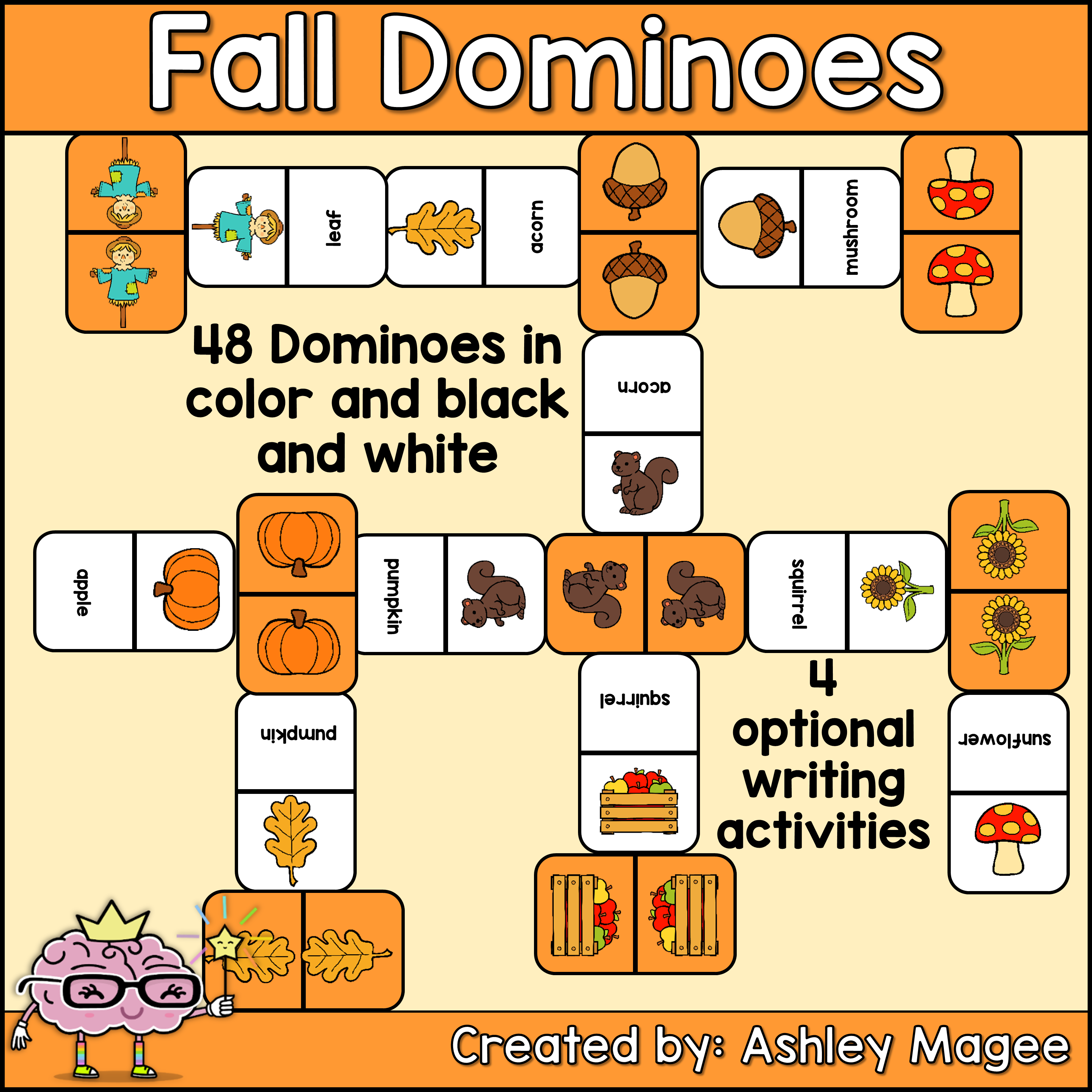 Fall domino game with writing activity options