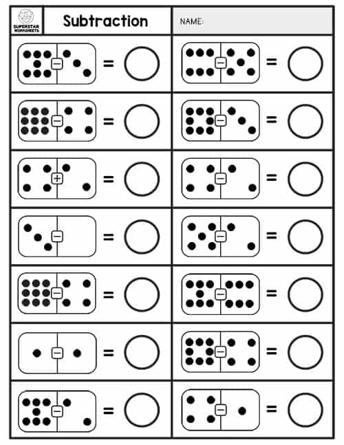 Subtraction dominos worksheets