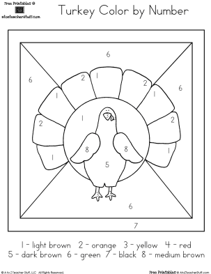 Turkey color by number a to z teacher stuff printable pages and worksheets