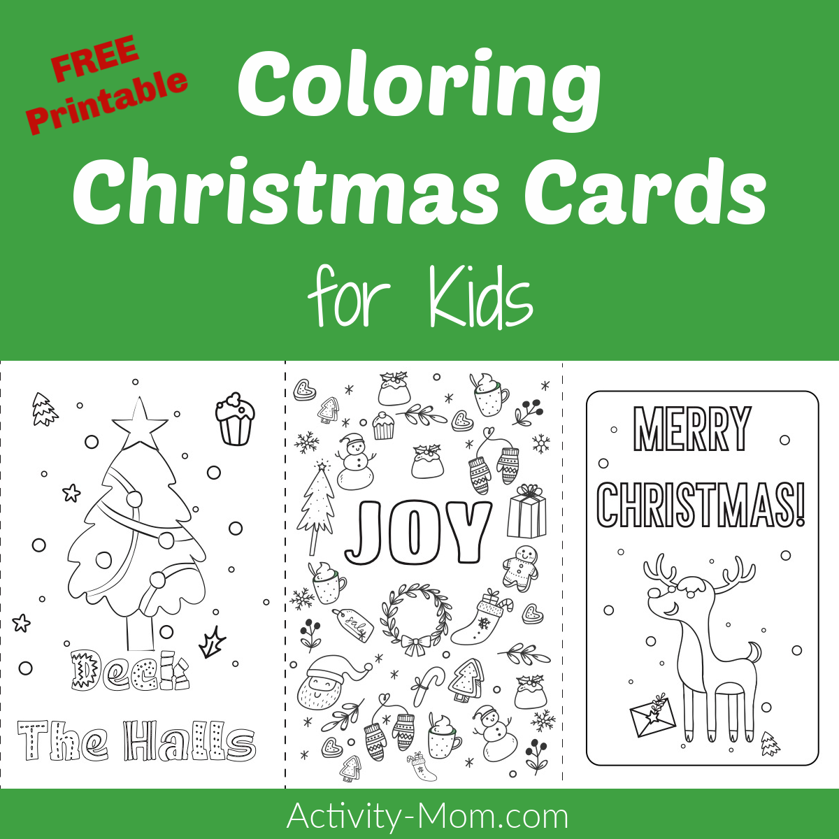 Printable coloring christmas cards for kids