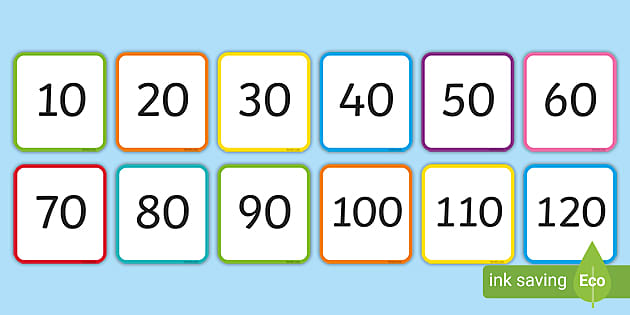 Tens number cards multiples of flashcards
