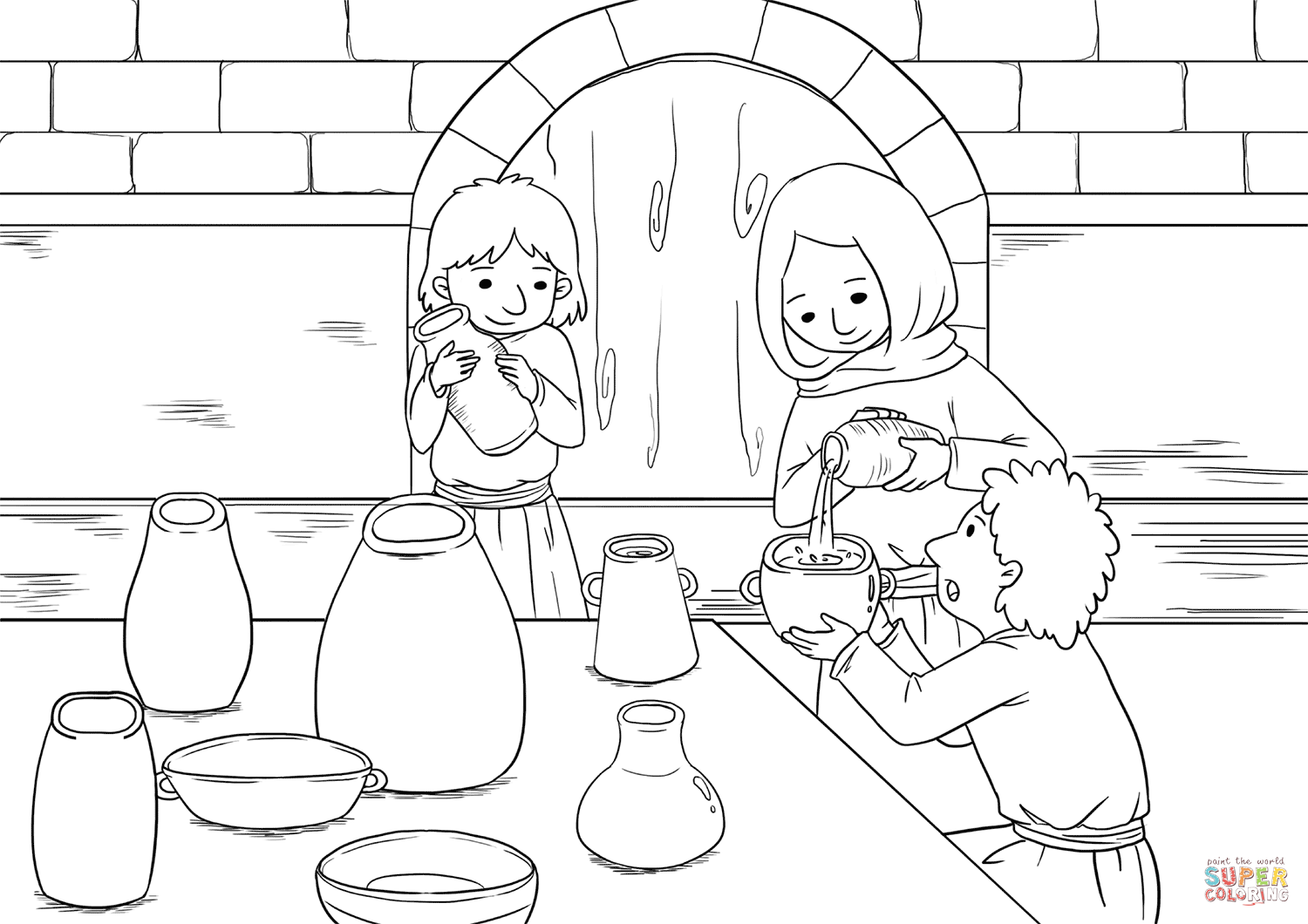 The widow and her sons pour oil into all the jars coloring page free printable coloring pages