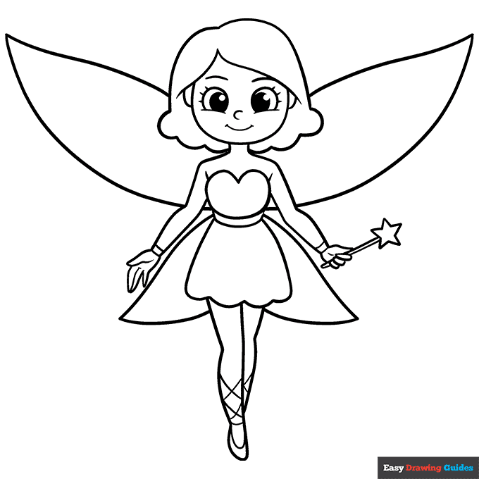 Fairy coloring page easy drawing guides