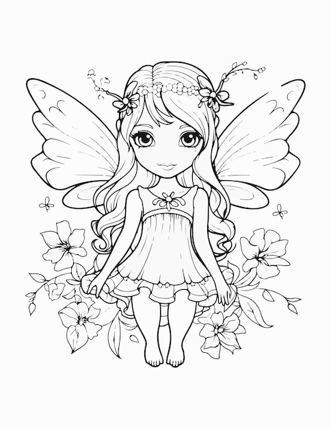 Premium vector coloring book page for kids fairy coloring page enchanting fantasy illustration printable