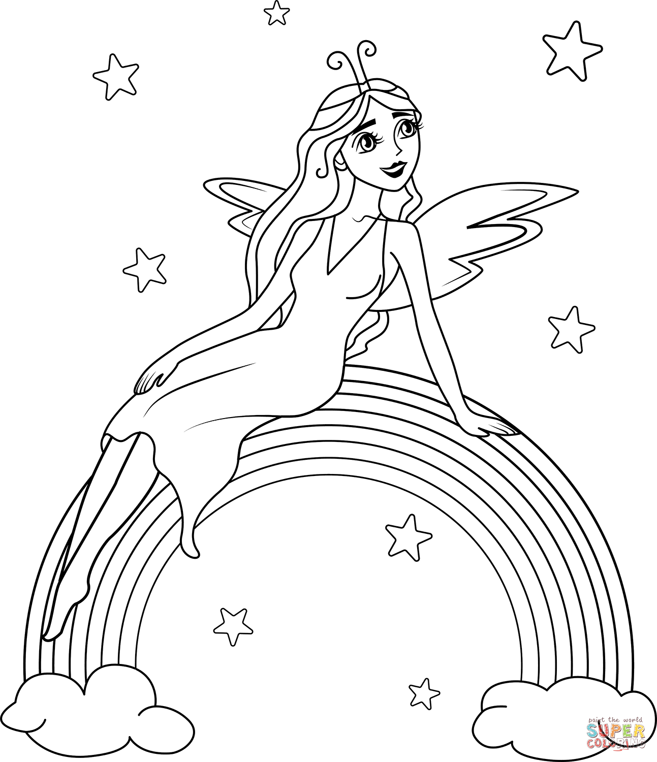 Rainbow fairy coloring page free printable coloring pages