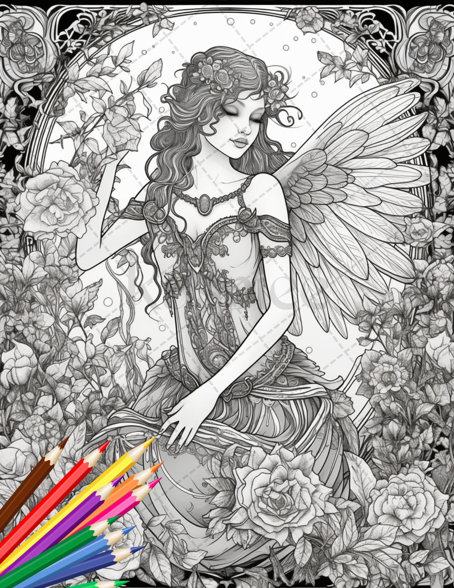 Beautiful fairies coloring page book for adults flower fairy grays â coloring