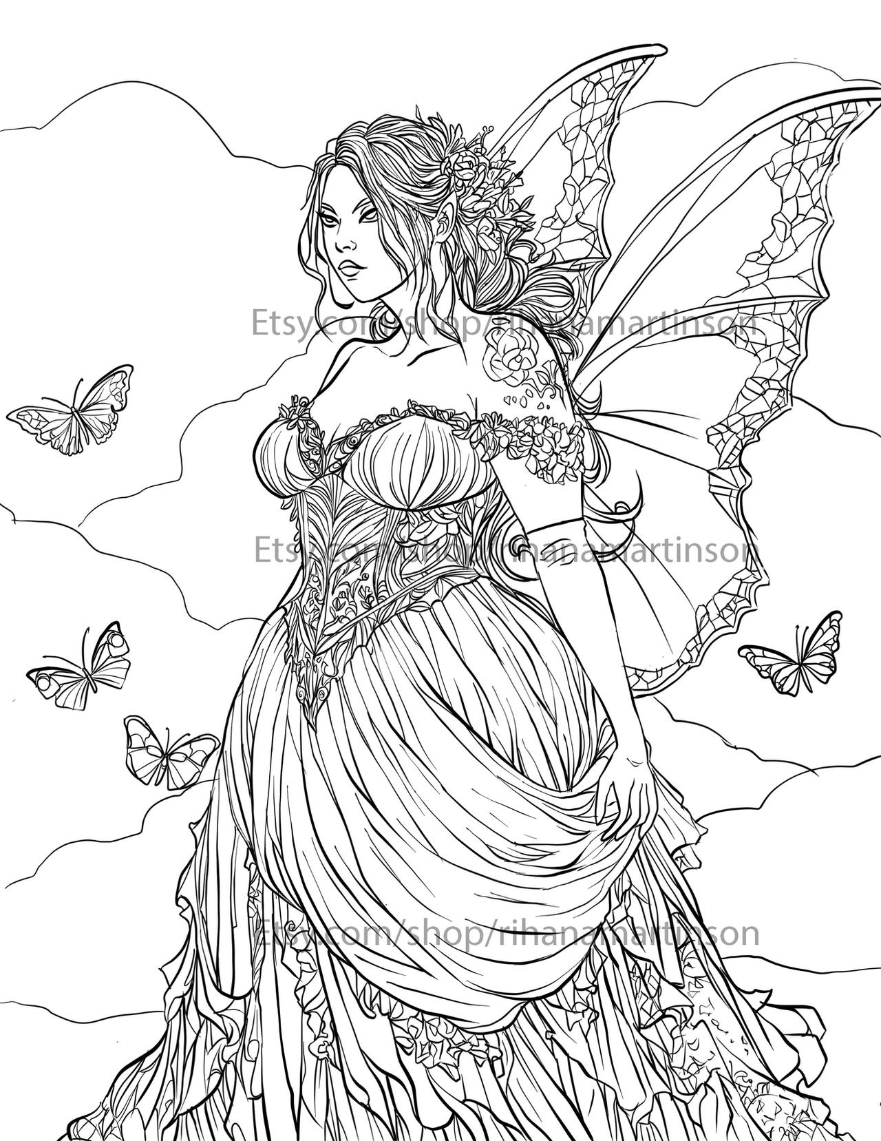 Gothic fairy coloring book page by hanasketch on