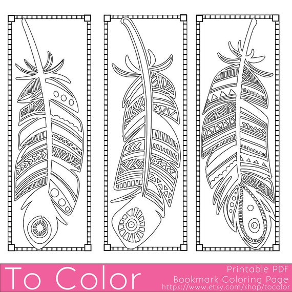 Printable feathers coloring page bookmarks for adults pdf jpg instant download coloring book coloring sheet grown ups digital stamp