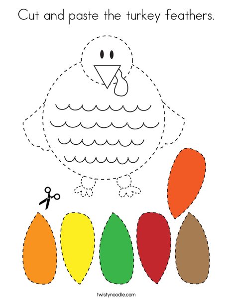Cut and paste the turkey feathers coloring page