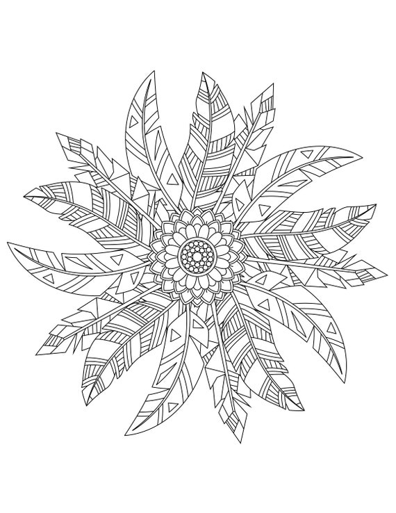 Feathers coloring pages for adults printable coloring pages instant download pdf