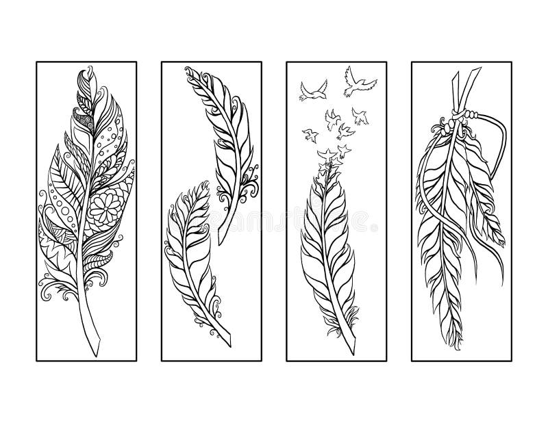 Feather bookmarks coloring page stock illustration