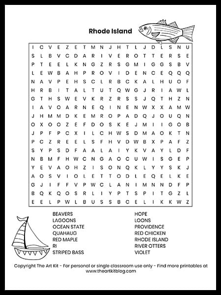 Rhode island word search coloring page free printable download â the art kit