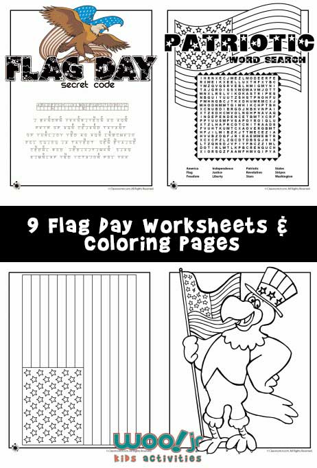 Flag day word search and printable worksheets